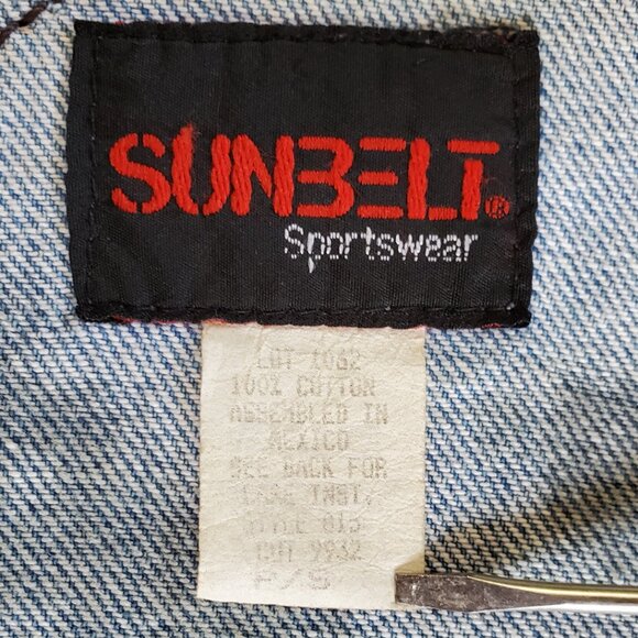 VTG SUNBELT Western Denim Duster Coat Women's M/L Tooled Leather Button Pockets - Picture 6 of 14